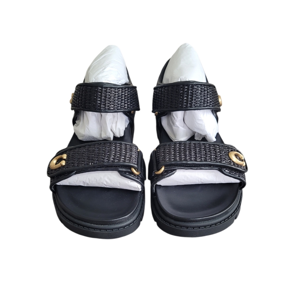 COACH Black Brynn Straw Sandal Size 10B - Picture 2 of 16